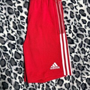 Adidas Red Shorts with White Stripes